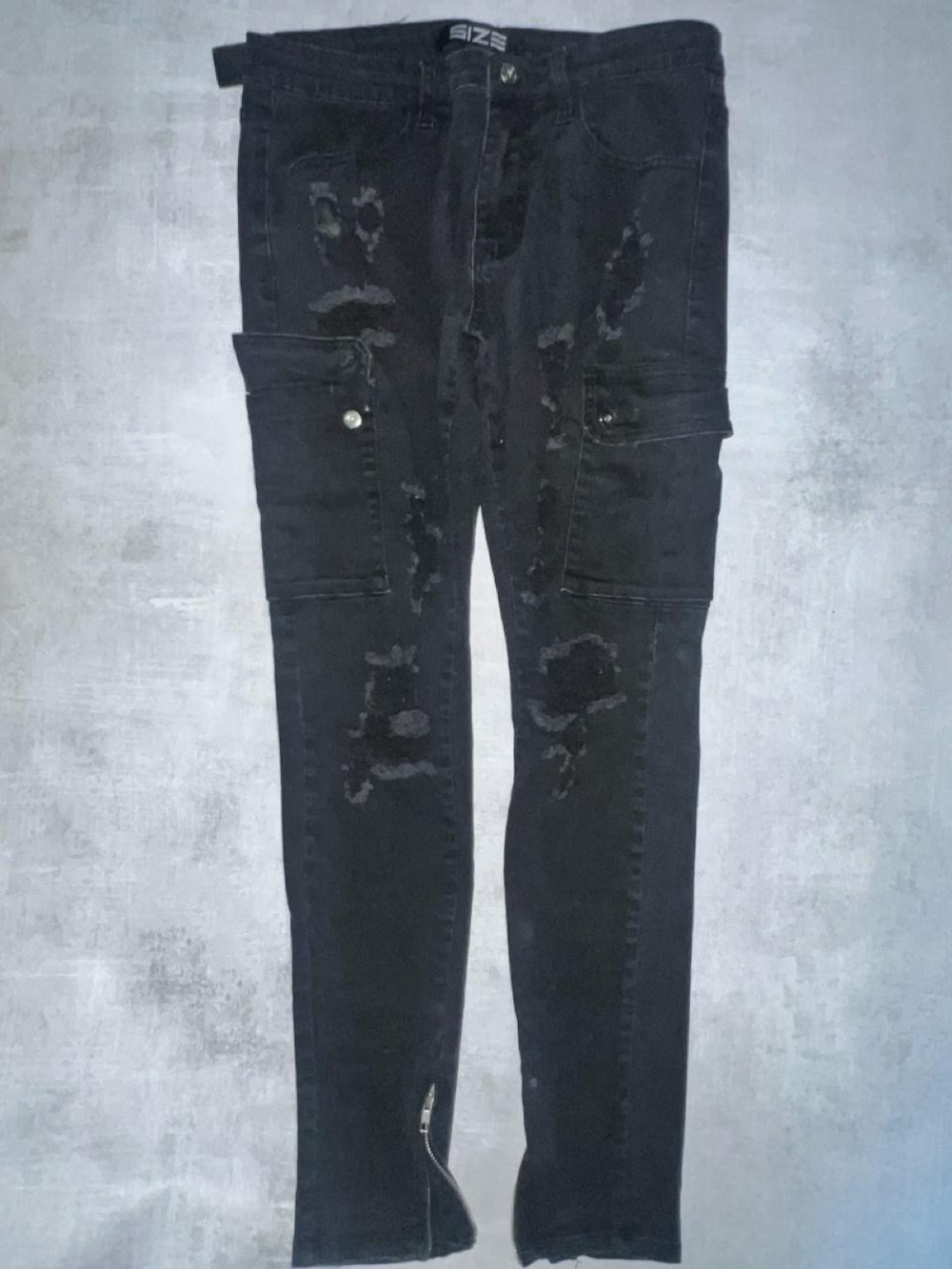 Size Up Apparel pair of washed black denim utility cargo pants